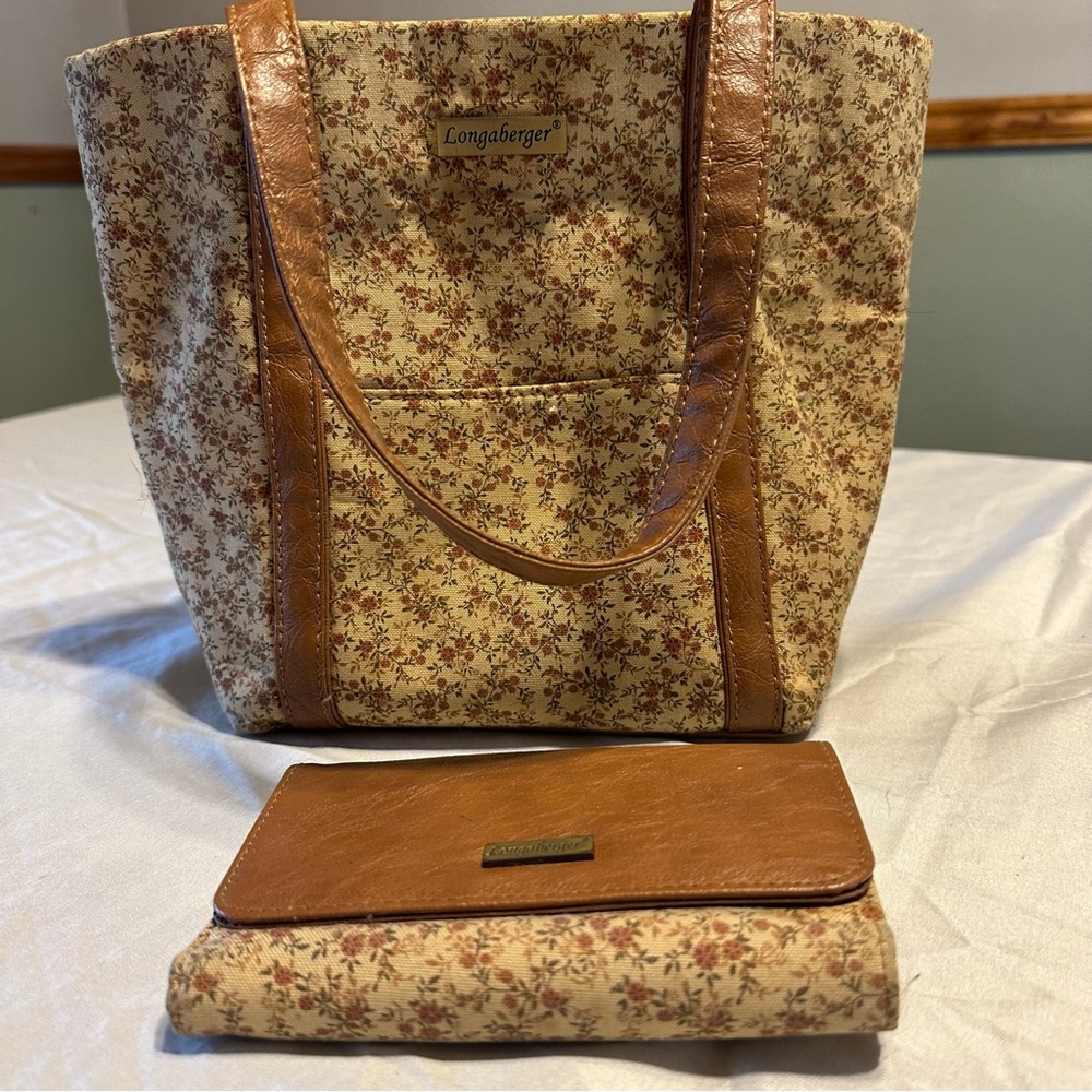Vintage Longaberger Tan with little flowers purse and wallet